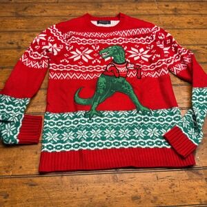 Mens‎ Ugly Christmas Sweater Dino Dinosaur T Rex Ugly Holiday Knit Top M